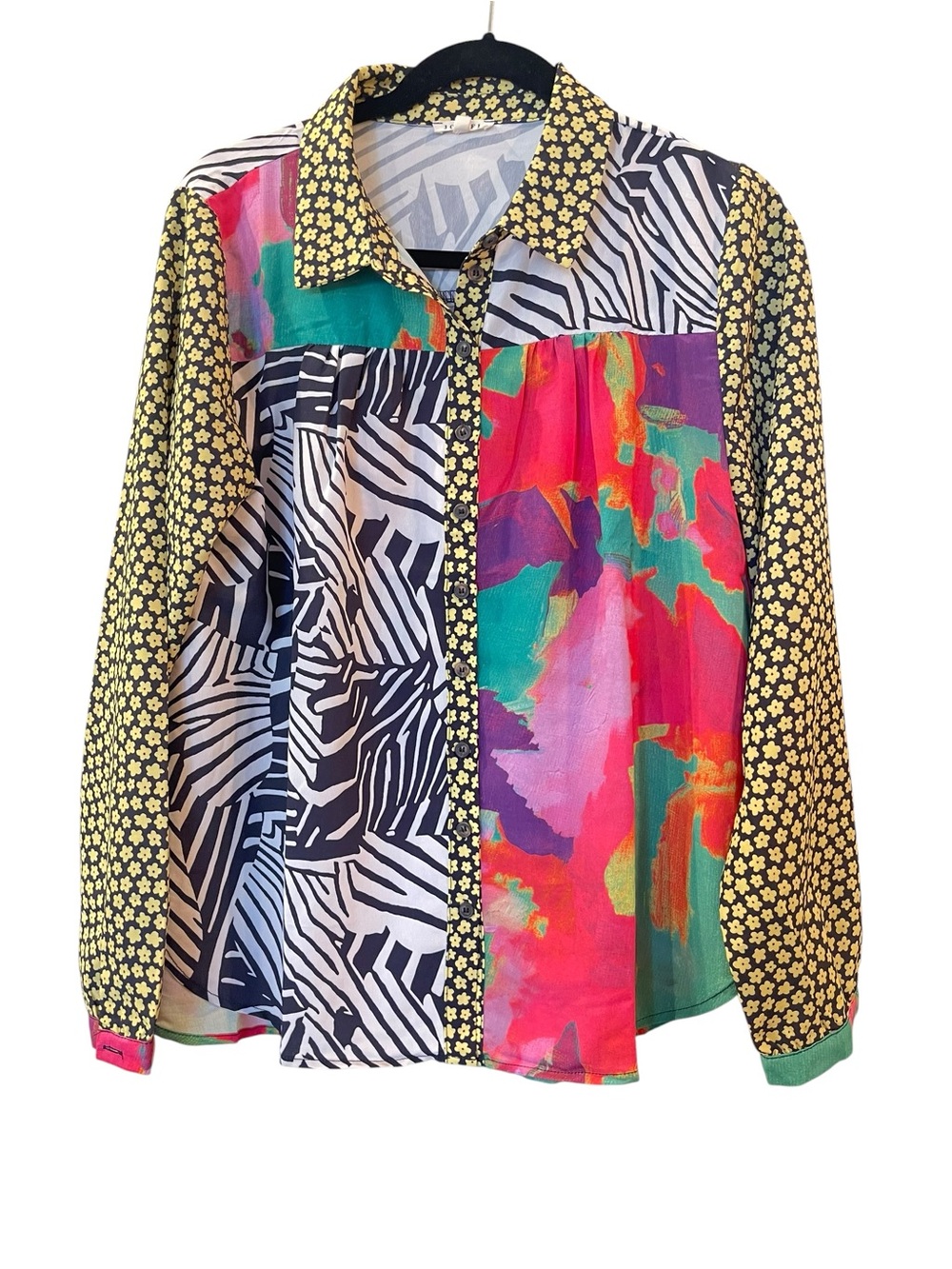 JODIFL Women’s Multi Colored Polyester Blouse Long Sleeve Shirt Size: Medium